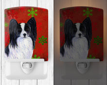 Load image into Gallery viewer, Papillon Red and Green Snowflakes Holiday Christmas Ceramic Night Light SS4712CNL