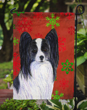 Load image into Gallery viewer, Papillon Red and Green Snowflakes Holiday Christmas Garden Flag – Decorative Outdoor Yard Flag