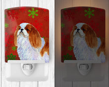 Load image into Gallery viewer, English Toy Spaniel Red and Green Snowflakes Holiday Christmas Ceramic Night Light SS4714CNL