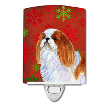 Load image into Gallery viewer, English Toy Spaniel Red and Green Snowflakes Holiday Christmas Ceramic Night Light SS4714CNL