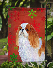 Load image into Gallery viewer, English Toy Spaniel Red and Green Snowflakes Holiday Christmas Garden Flag – Decorative Outdoor Yard Flag