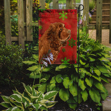Load image into Gallery viewer, Sussex Spaniel Red Green Snowflake Holiday Christmas Garden Flag – Decorative Outdoor Yard Flag