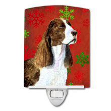 Load image into Gallery viewer, Springer Spaniel Red and Green Snowflakes Holiday Christmas Ceramic Night Light SS4720CNL