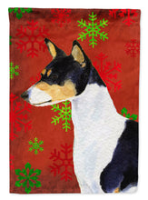 Load image into Gallery viewer, Basenji Red and Green Snowflakes Holiday Christmas Flag Canvas House Size