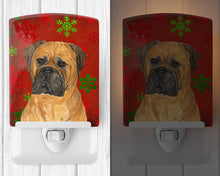 Load image into Gallery viewer, Bullmastiff Red and Green Snowflakes Holiday Christmas Ceramic Night Light SS4724CNL