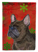 Load image into Gallery viewer, French Bulldog Red and Green Snowflakes Holiday Christmas Garden Flag – Decorative Outdoor Yard Flag