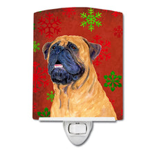 Load image into Gallery viewer, Mastiff Red and Green Snowflakes Holiday Christmas Ceramic Night Light SS4727CNL