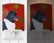 Load image into Gallery viewer, Akita Red and Green Snowflakes Holiday Christmas Ceramic Night Light SS4728CNL