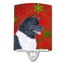 Load image into Gallery viewer, Akita Red and Green Snowflakes Holiday Christmas Ceramic Night Light SS4728CNL