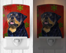 Load image into Gallery viewer, Rottweiler Red and Green Snowflakes Holiday Christmas Ceramic Night Light SS4731CNL
