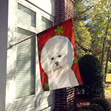 Load image into Gallery viewer, Bichon Frise Red and Green Snowflakes Holiday Christmas Flag Canvas House Size
