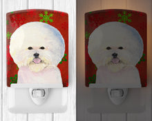 Load image into Gallery viewer, Bichon Frise Red and Green Snowflakes Holiday Christmas Ceramic Night Light SS4733CNL