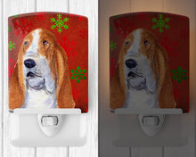 Load image into Gallery viewer, Basset Hound Red and Green Snowflakes Holiday Christmas Ceramic Night Light SS4735CNL