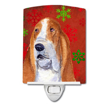 Load image into Gallery viewer, Basset Hound Red and Green Snowflakes Holiday Christmas Ceramic Night Light SS4735CNL