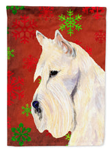 Load image into Gallery viewer, Scottish Terrier Red  Green Snowflakes Holiday Christmas Flag Canvas House Size