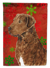 Load image into Gallery viewer, Chesapeake Bay Retriever Snowflakes Holiday Christmas Flag Canvas House Size