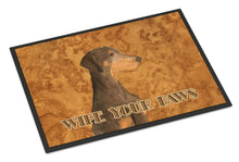 Load image into Gallery viewer, Chocolate Natural Eared Doberman Wipe your Paws Doormat - 24x36 Decorative Floor Mat – Indoor/Outdoor Rug with Artistic Flair