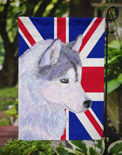 Load image into Gallery viewer, Siberian Husky with English Union Jack British Flag Garden Flag - Outdoor Decorative Yard Flag SS4906GF