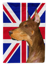 Load image into Gallery viewer, Doberman with English Union Jack British Flag Garden Flag - Outdoor Decorative Yard Flag SS4910GF