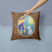 Load image into Gallery viewer, Little Girl with Westie Throw Pillow - 14x14 Decorative Pillow – Art for Your Home &amp; Patio