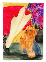 Load image into Gallery viewer, Lady with her Yorkie Flag Canvas House Size