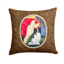 Load image into Gallery viewer, Lady with her Papillon Throw Pillow - 14x14 Decorative Pillow – Art for Your Home &amp; Patio