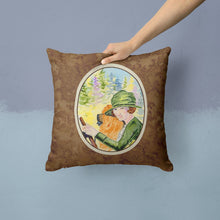 Load image into Gallery viewer, Lady driving with her Chow Chow Throw Pillow - 14x14 Decorative Pillow – Art for Your Home &amp; Patio