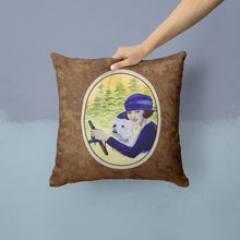 Load image into Gallery viewer, Woman driving with her Westie Throw Pillow - 14x14 Decorative Pillow – Art for Your Home &amp; Patio