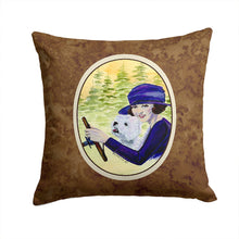 Load image into Gallery viewer, Woman driving with her Westie Throw Pillow - 14x14 Decorative Pillow – Art for Your Home &amp; Patio