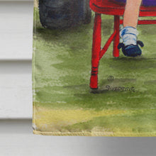 Load image into Gallery viewer, Little Girl with her Bichon Frise Flag Canvas House Size