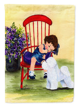 Load image into Gallery viewer, Little Girl with her Bichon Frise Flag Canvas House Size