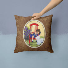 Load image into Gallery viewer, Little Girl with her Bichon Frise Throw Pillow - 14x14 Decorative Pillow – Art for Your Home &amp; Patio