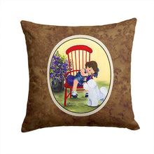 Load image into Gallery viewer, Little Girl with her Bichon Frise Throw Pillow - 14x14 Decorative Pillow – Art for Your Home &amp; Patio
