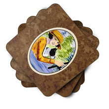 Load image into Gallery viewer, Woman driving with her Boston Terrier Coasters - Set of 4 Lightweight Foam, Absorbent Drink Coasters