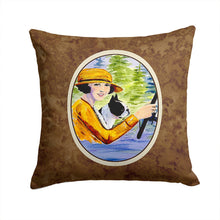 Load image into Gallery viewer, Woman driving with her Boston Terrier Throw Pillow - 14x14 Decorative Pillow – Art for Your Home &amp; Patio