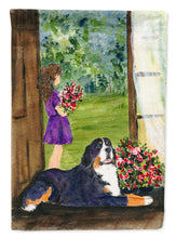 Load image into Gallery viewer, Little Girl with her Bernese Mountain Dog Flag Canvas House Size