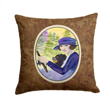 Load image into Gallery viewer, Lady driving with her Pomeranian Throw Pillow - 14x14 Decorative Pillow – Art for Your Home &amp; Patio