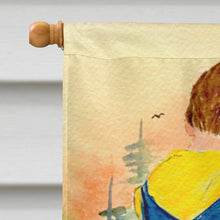 Load image into Gallery viewer, Little Boy with his  Pomeranian Flag Canvas House Size