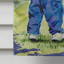 Load image into Gallery viewer, Little Boy with his  Pomeranian Flag Canvas House Size