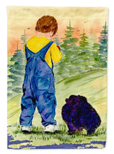Load image into Gallery viewer, Little Boy with his  Pomeranian Flag Canvas House Size