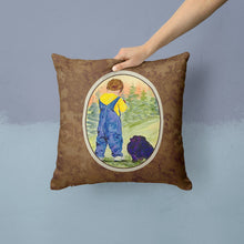 Load image into Gallery viewer, Little Boy with his  Pomeranian Throw Pillow - 14x14 Decorative Pillow – Art for Your Home &amp; Patio