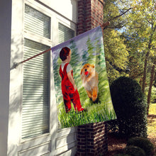 Load image into Gallery viewer, Little Boy with his  Golden Retriever Flag Canvas House Size