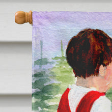 Load image into Gallery viewer, Little Boy with his  Golden Retriever Flag Canvas House Size