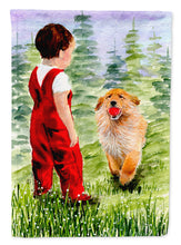 Load image into Gallery viewer, Little Boy with his  Golden Retriever Garden Flag - Outdoor Decorative Yard Flag