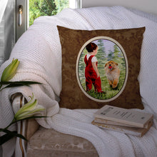 Load image into Gallery viewer, Little Boy with his  Golden Retriever Throw Pillow - 14x14 Decorative Pillow – Art for Your Home &amp; Patio