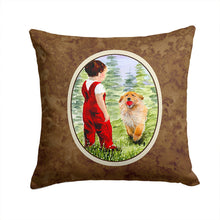 Load image into Gallery viewer, Little Boy with his  Golden Retriever Throw Pillow - 14x14 Decorative Pillow – Art for Your Home &amp; Patio