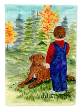 Load image into Gallery viewer, Little boy with his Chesapeake Bay Retriever Flag Canvas House Size