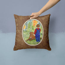 Load image into Gallery viewer, Little boy with his Chesapeake Bay Retriever Throw Pillow - 14x14 Decorative Pillow – Art for Your Home &amp; Patio