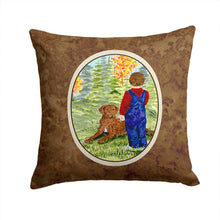 Load image into Gallery viewer, Little boy with his Chesapeake Bay Retriever Throw Pillow - 14x14 Decorative Pillow – Art for Your Home &amp; Patio