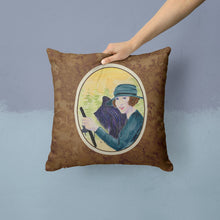 Load image into Gallery viewer, Lady driving with her Briard Throw Pillow - 14x14 Decorative Pillow – Art for Your Home &amp; Patio